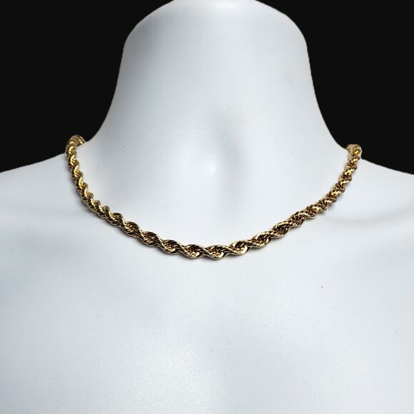 Vintage 14K Gold Plated Diamond Cut Rope Necklace Unisex - Picture 9 of 9